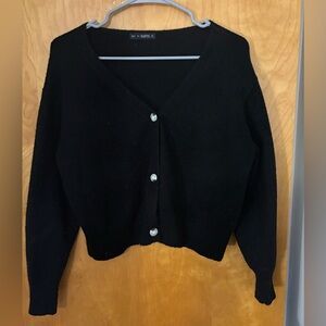 Zaful Classic Black Cardigan with Pearl Buttons